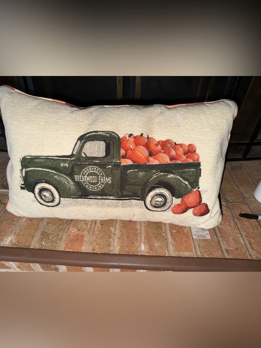 Green Truck Pumpkin Accent Pillow